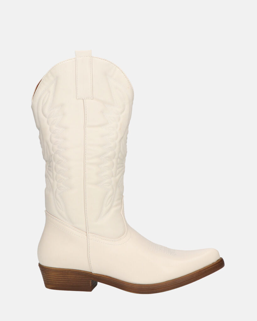 NILLA - stivali camperos beige con ricami