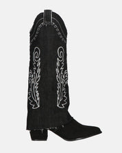 FRANCYS - stivali camperos alti in tessuto denim nero con ricami
