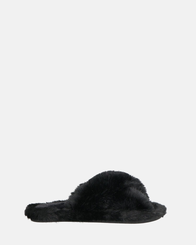 SUZUE - ciabattine aperte in punta in pelliccia nera