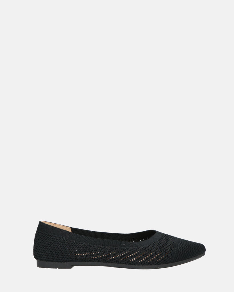 SERENITY - ballerine nere in tessuto ricamato con suola beige