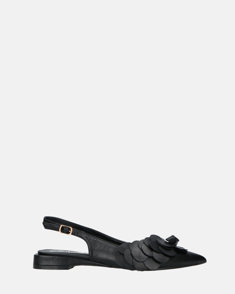 JODENE -  scarpe nero con cinturino posteriore e decorazione floreale
