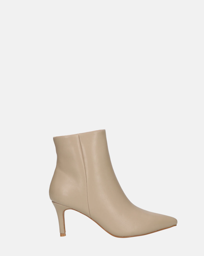 MYZA - stivaletti beige con tacco a spillo con zip laterale