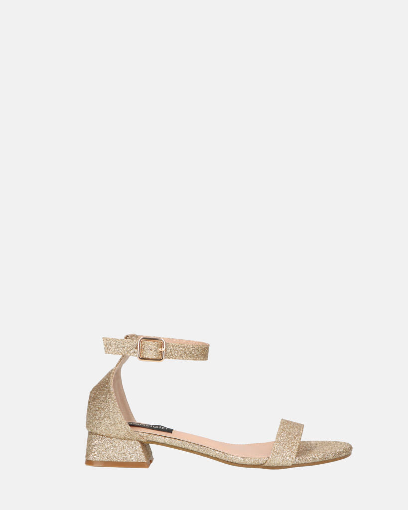 WANDA - sandali con tacco basso in glitter oro