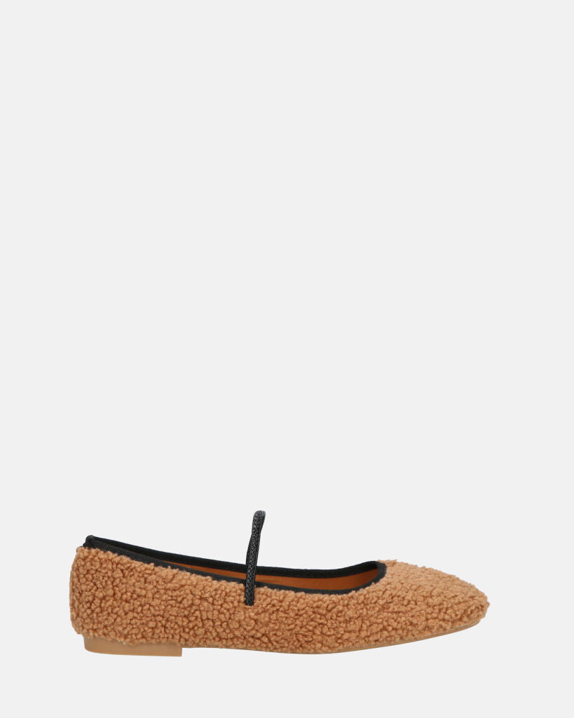 ALISSA - ballerine marrone effetto peluche con suola beige