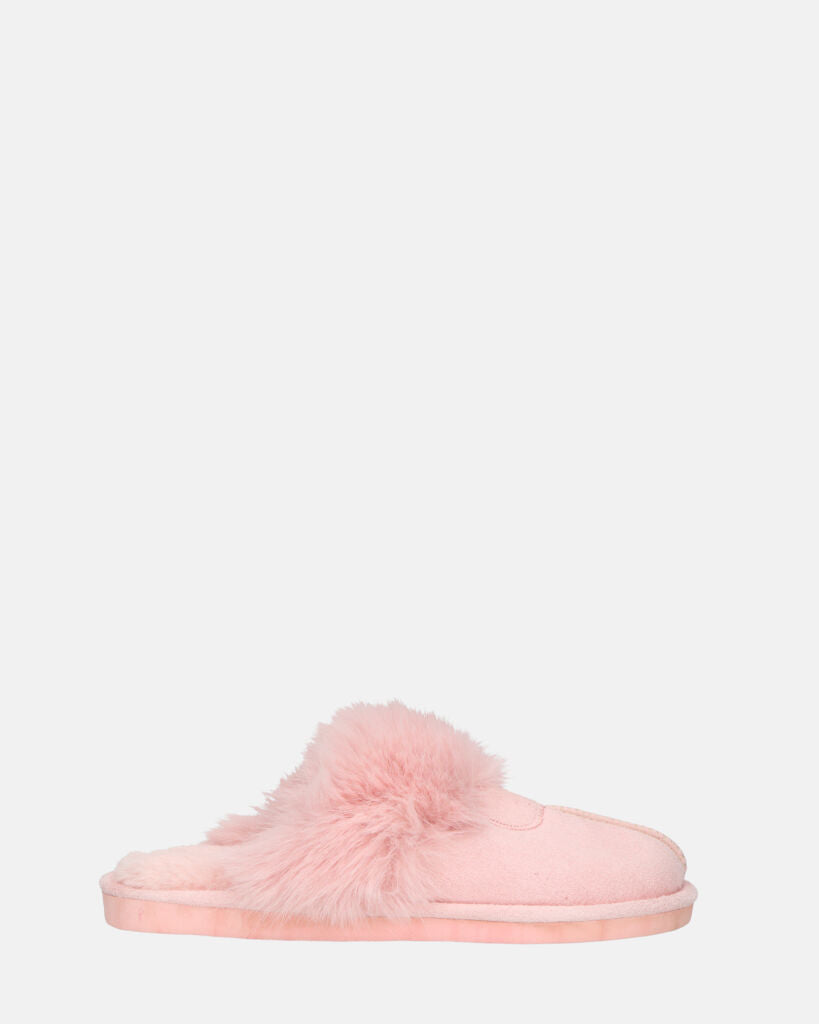 MIDORI - pantofole rose con pelliccia e camoscio
