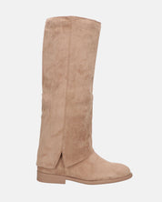 QUERIDA - stivali in camoscio beige con risvolto e cerniera interna