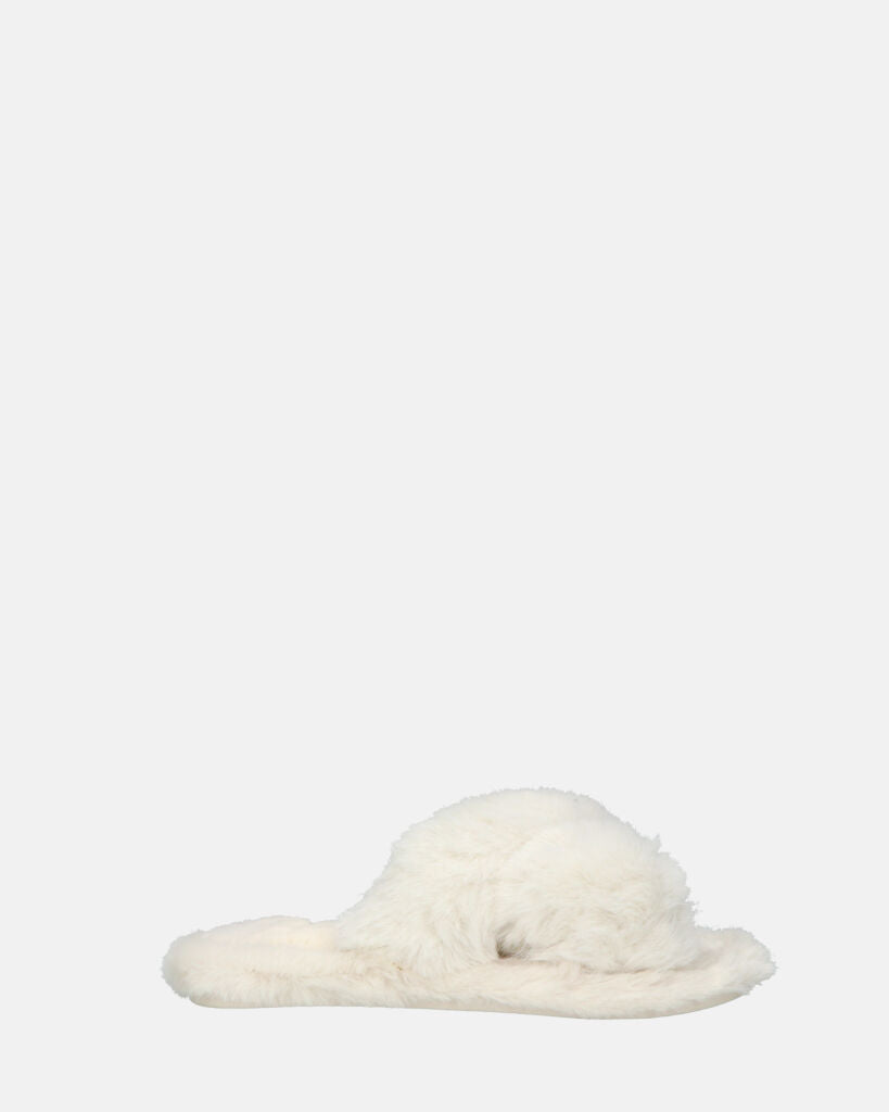 SUZUE - ciabattine aperte in punta in pelliccia bianca