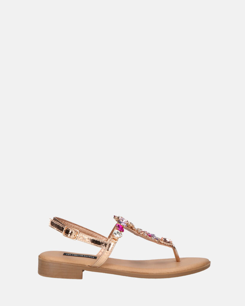 MIETTA - sandali beige con gemme colorate e cinturino regolabile