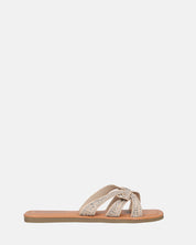 NURY - sandali bassi con strisce beige e gemme