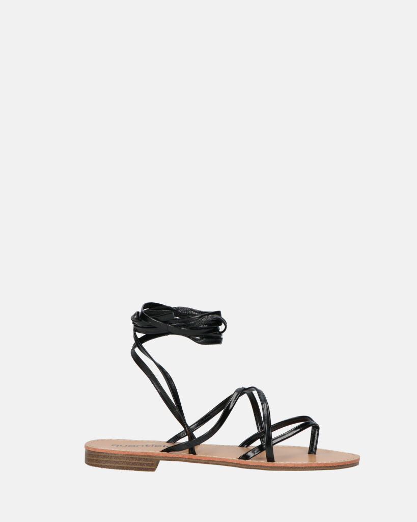 CRESSIDA - sandali bassi beige con cordini nero