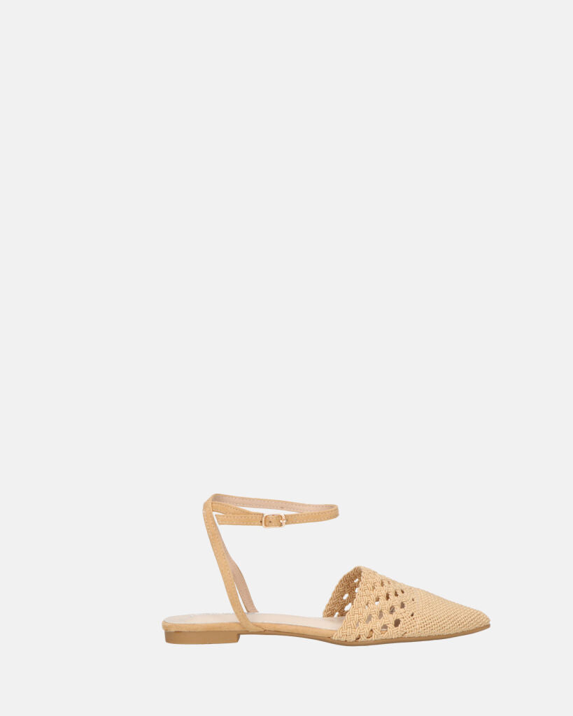 SWAMI - sandales plates beiges avec décoration