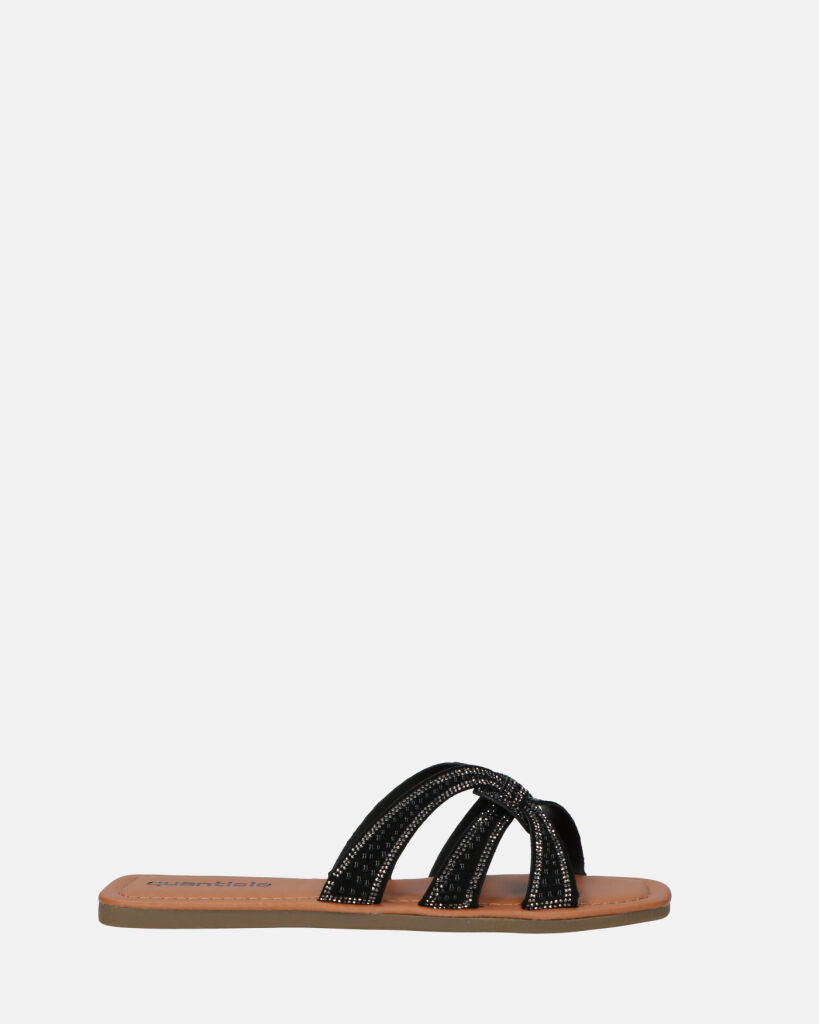 NURY - sandali bassi con strisce nere e gemme
