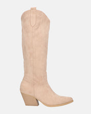 TETYANA - stivali alti beige in camoscio con cerniera laterale