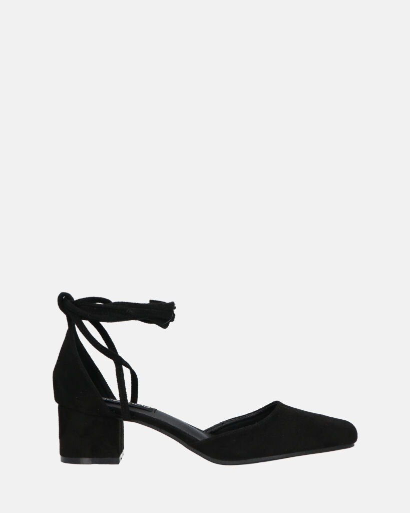 LYDIE - decolette in camoscio nero con lacci