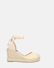 ALMA - compensées compensées en paille avec lacets en tissu beige