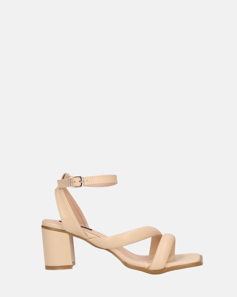 HIROE - sandali beige con tacco in ecopelle con cinturino