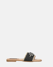 ROZENN - ciabattine beige con fascia nera ricamata e gemme