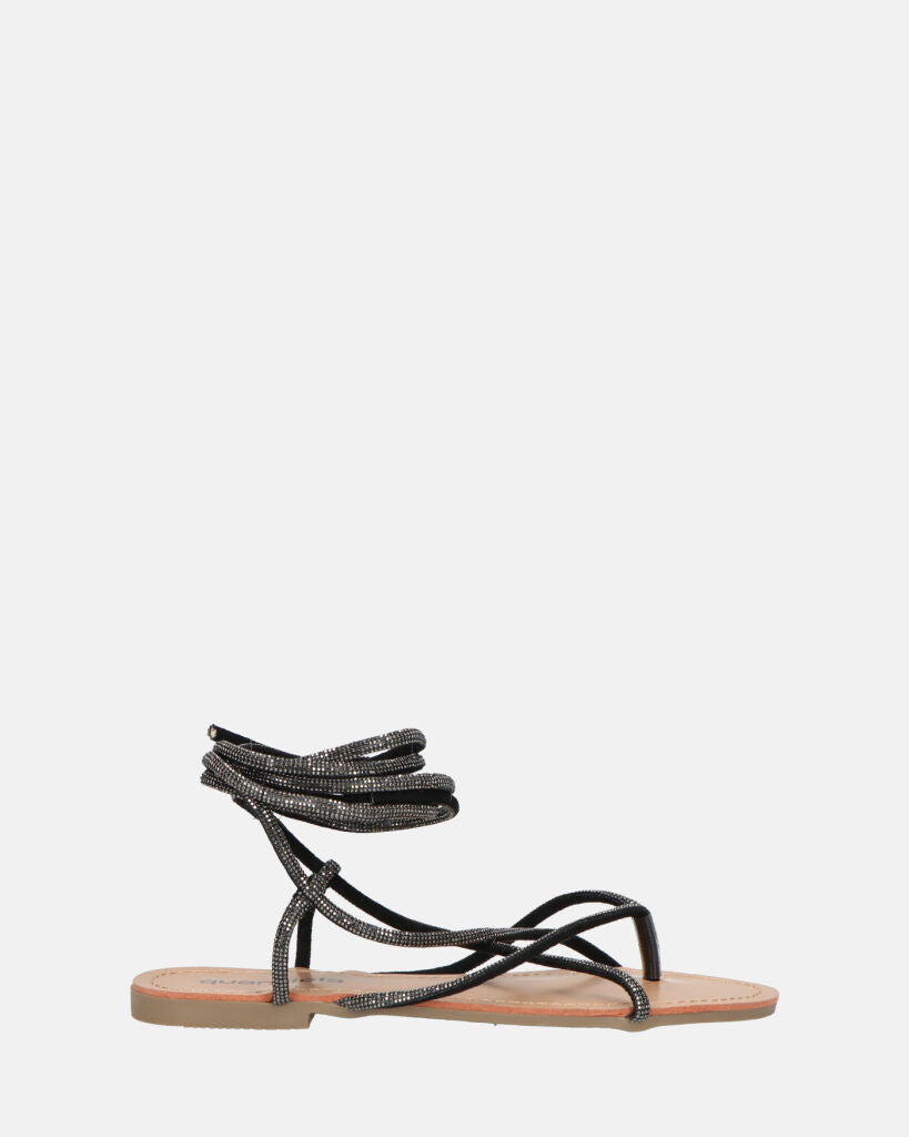 JANIRA - sandali bassi con lacci glitter neri