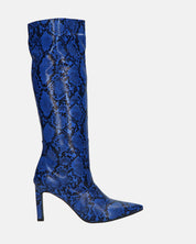 CAROLINE - stivale alto con tacco in blu pitonato