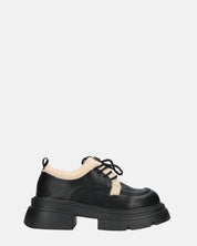 ASHLEY - scarpe basse mocassini platform nere con inserto in pelliccia
