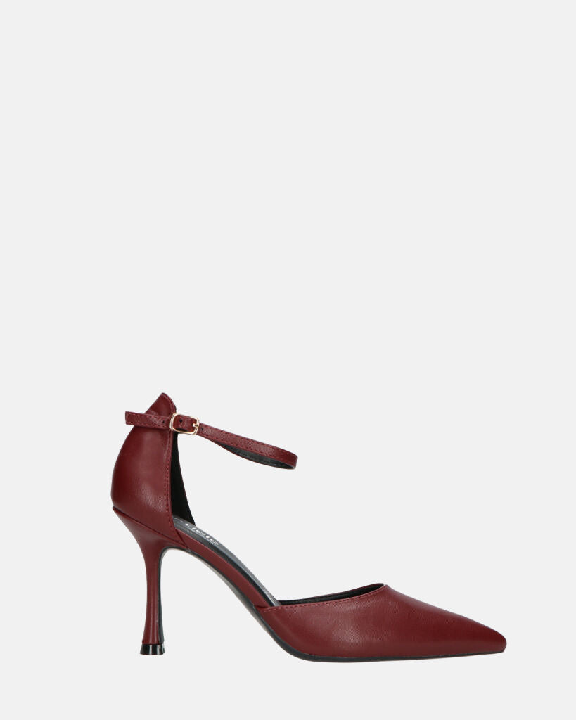 MEENA - decolette bordeaux con cinturino e soletta nera