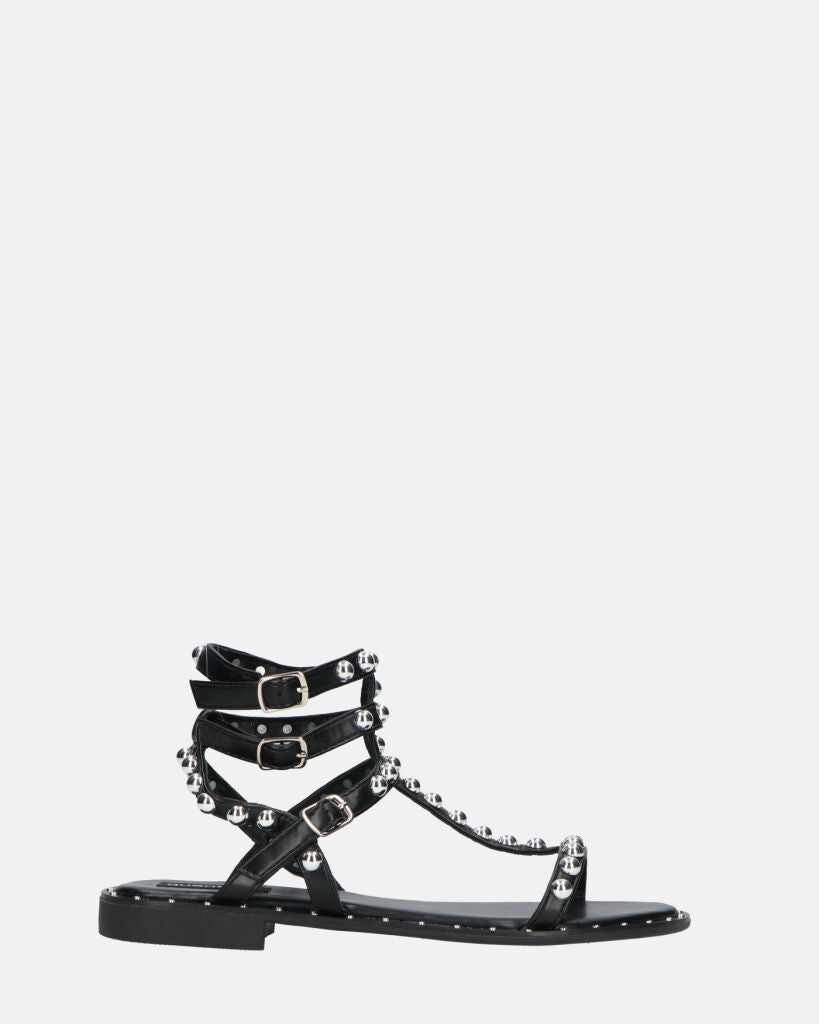 RILEY - sandali neri con borchie metalliche e cinturini