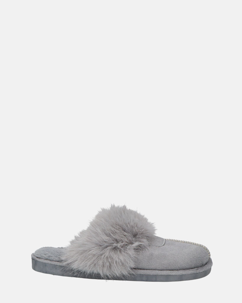 MIDORI - chaussons gris avec fourrure et daim