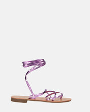 CRESSIDA - sandali bassi beige con cordini violetto metalizzato