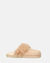 MIDORI - pantofole beige con pelliccia e camoscio