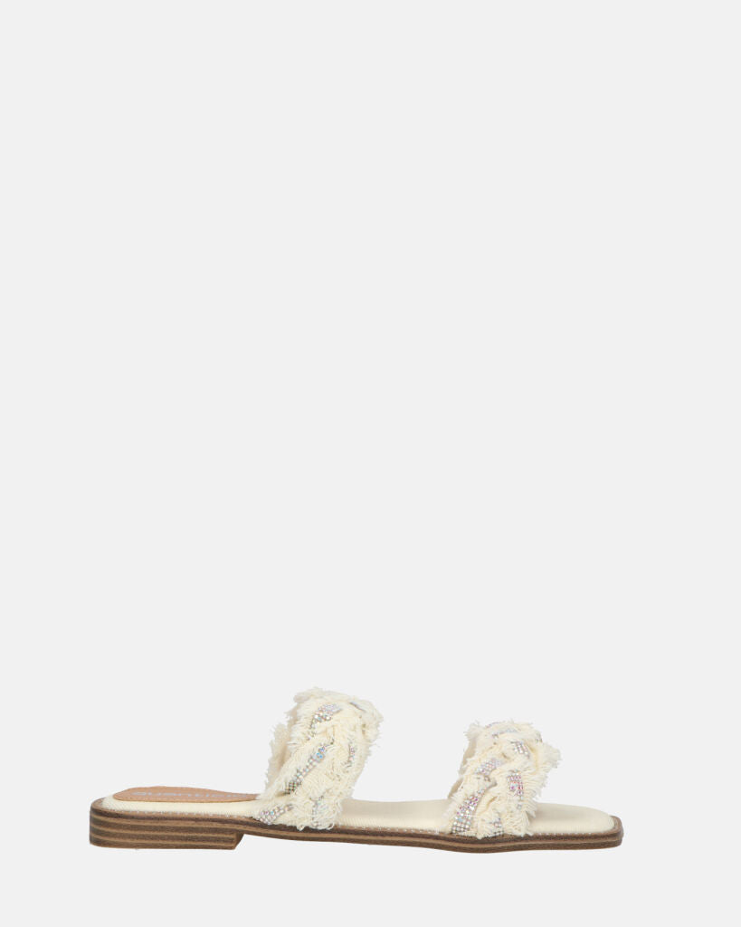 KALI - sandali in tessuto beige chiaro con gemme