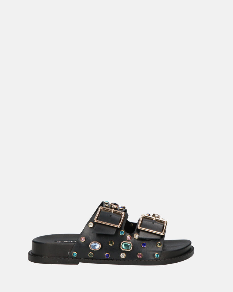 AITANA - sandali neri con gemme colorate