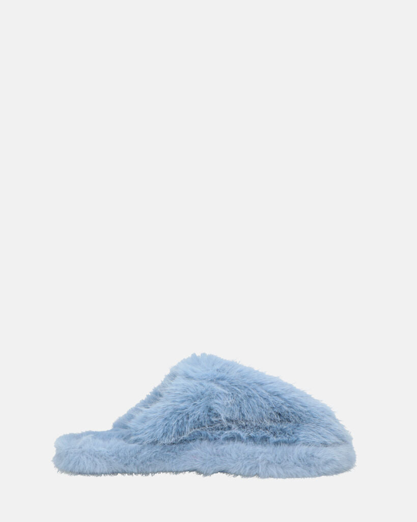NOARA - pantofole in pelliccia blu chiuse in punta