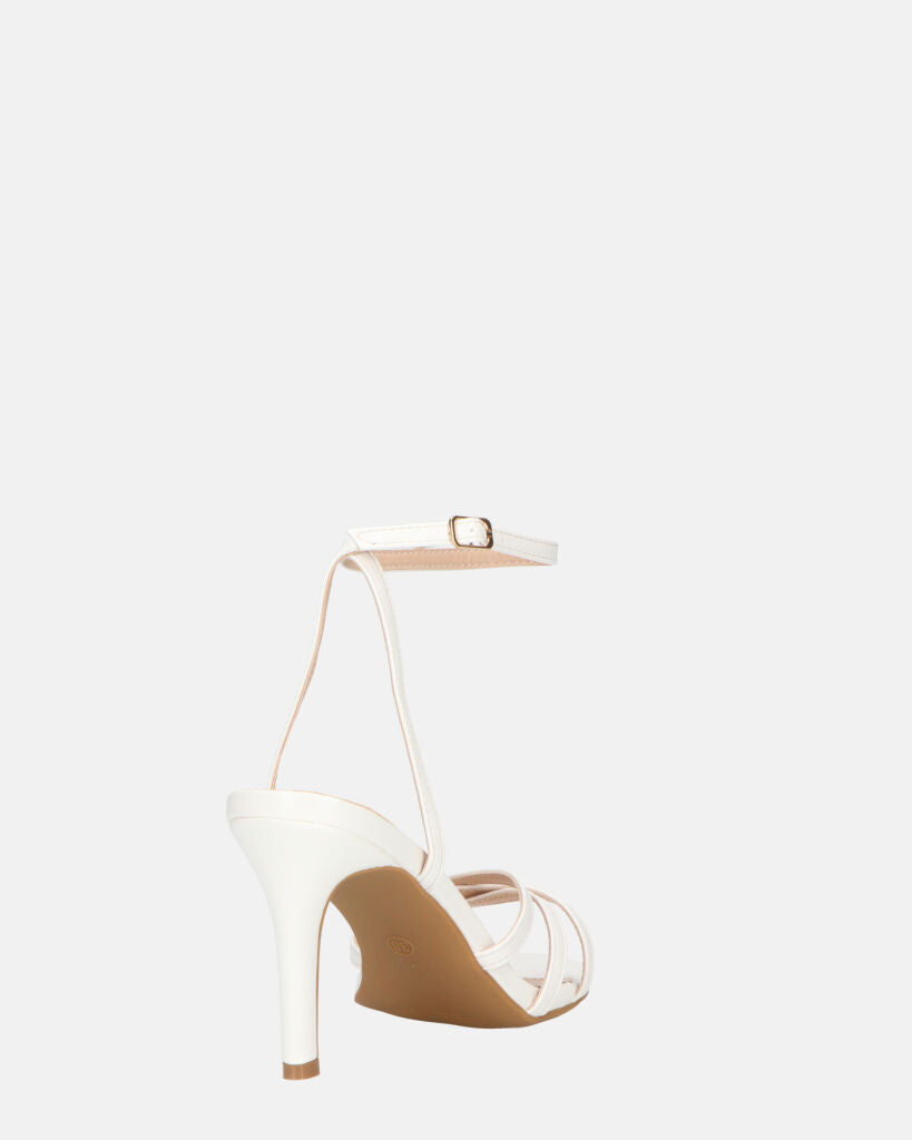 PHENYO - tacchi alti bianchi con cinturino e suola beige