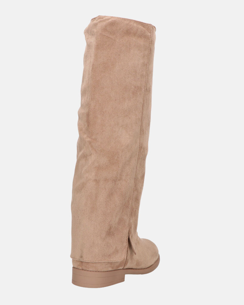 QUERIDA - stivali in camoscio beige con risvolto e cerniera interna