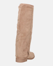 QUERIDA - stivali in camoscio beige con risvolto e cerniera interna