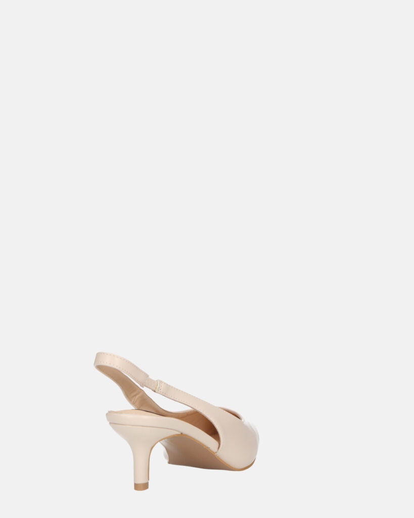 BEVERLIE - decollete con tacco in ecopelle beige
