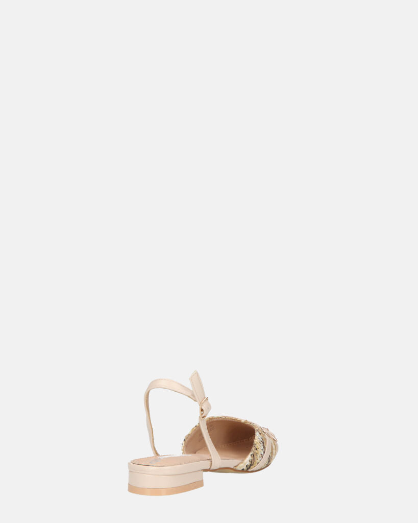 INEZ - sandali beige con dettagli di paglia intrecciata e fibbie