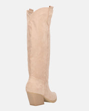 TETYANA - stivali alti beige in camoscio con cerniera laterale