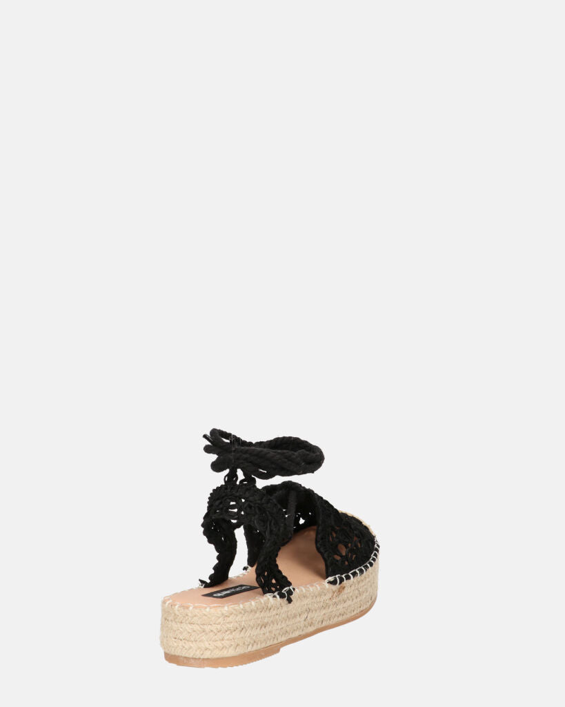SHIRLEY - sandali platform con decorazioni in tessuto nero