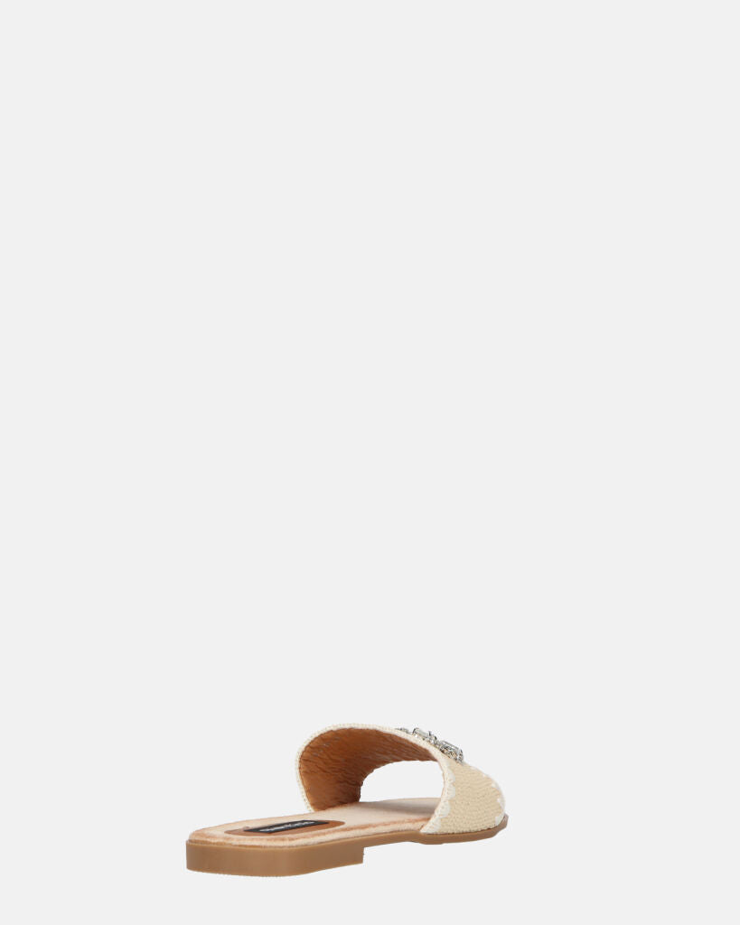 ROZENN - ciabattine beige con fascia ricamata e gemme