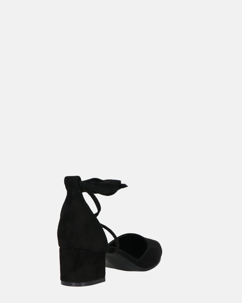 LYDIE - decolette in camoscio nero con lacci