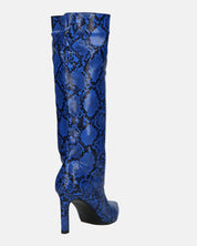 CAROLINE - stivale alto con tacco in blu pitonato