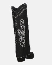 FRANCYS - stivali camperos alti in tessuto denim nero con ricami