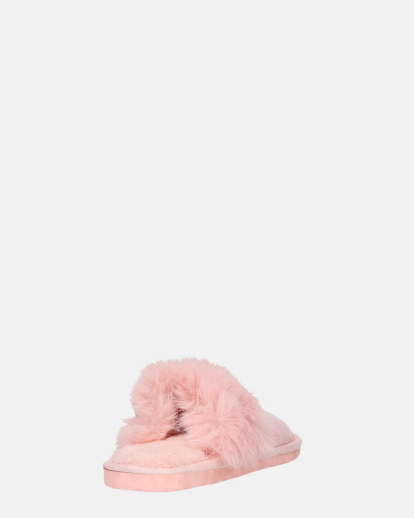MIDORI - pantofole rose con pelliccia e camoscio
