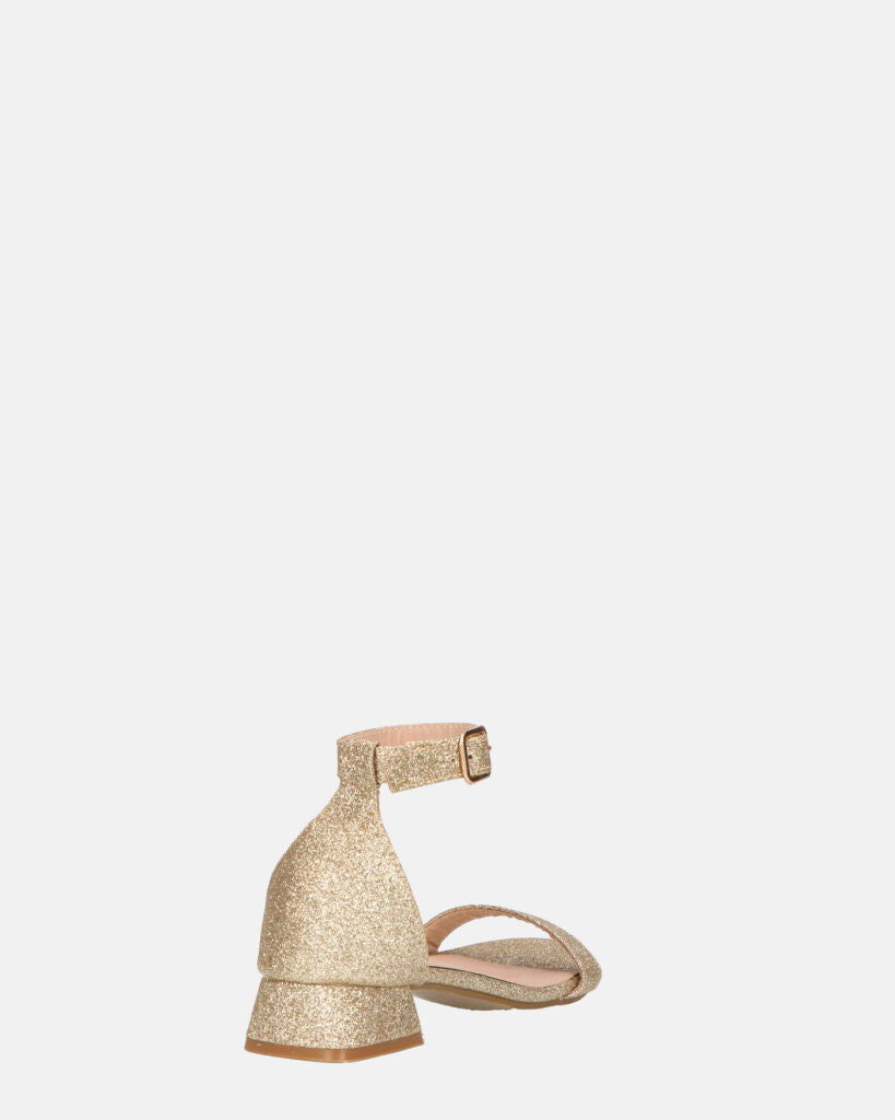 WANDA - sandali con tacco basso in glitter oro