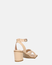 HIROE - sandali beige con tacco in ecopelle con cinturino