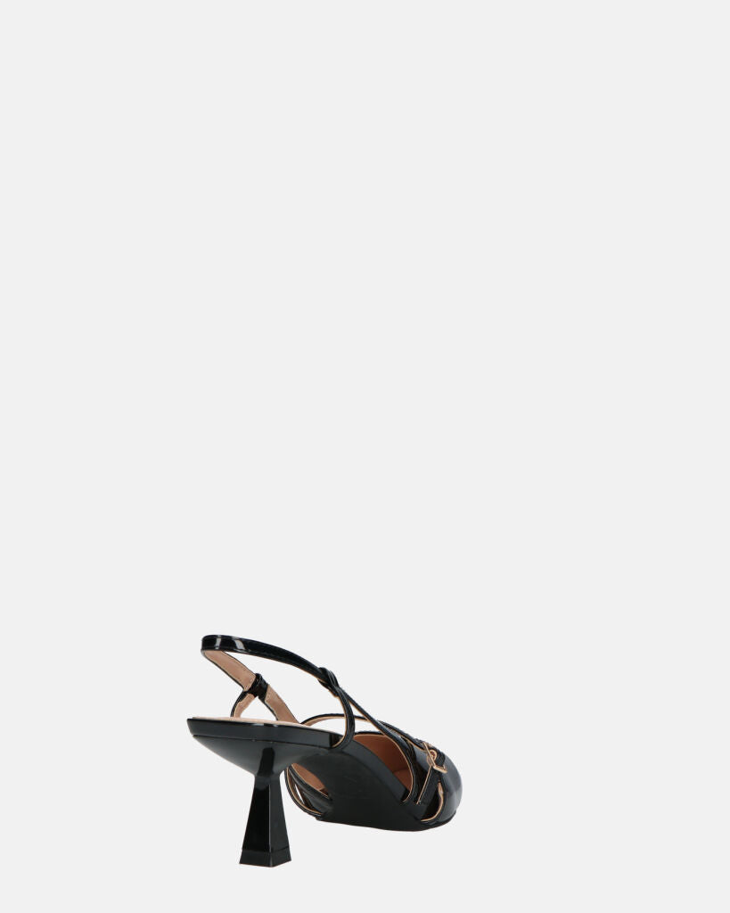 FARAI - sandali in glassy nero con tacco e cinturino