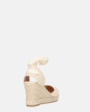 ALMA - compensées compensées en paille avec lacets en tissu beige