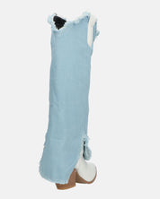 LEYRE - stivale in ecopelle bianca con risvolto lungo in denim