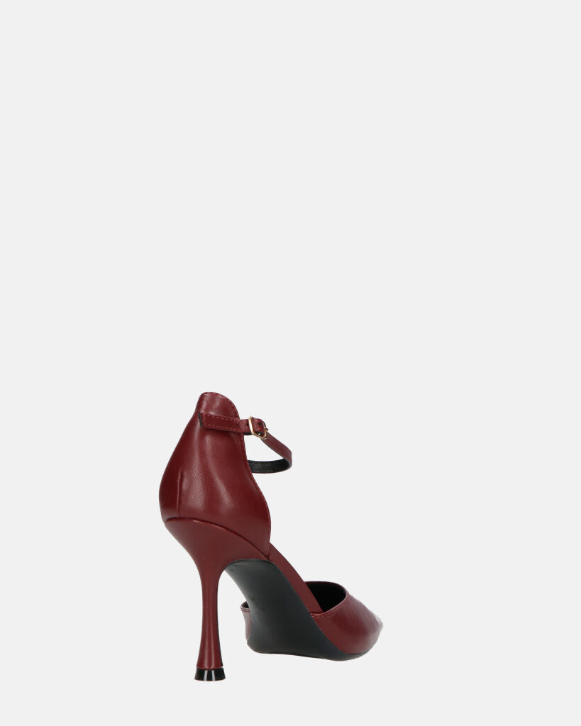 MEENA - decolette bordeaux con cinturino e soletta nera